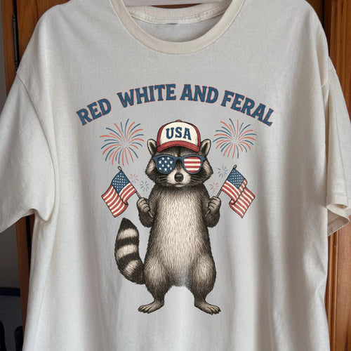 Red White And Feral Raccoon USA Shirt, funny meme tee gift