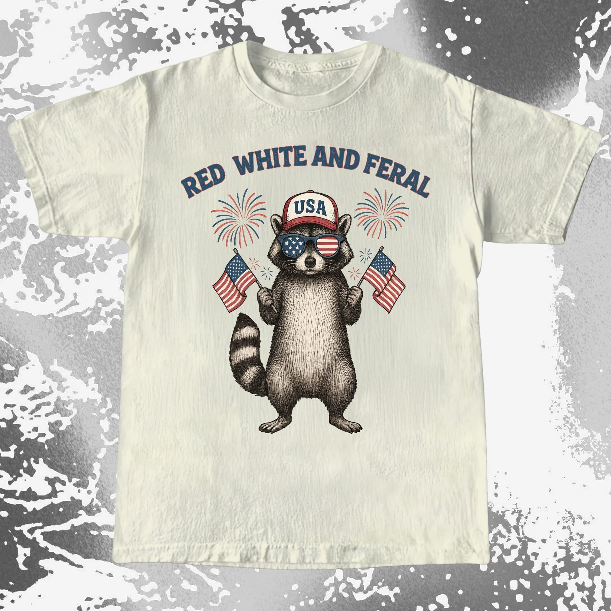 Red White And Feral Raccoon USA Shirt, funny meme tee gift (view 4)