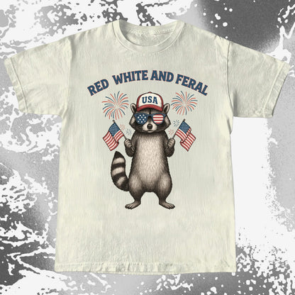 Red White And Feral Raccoon USA Shirt, funny meme tee gift (view 4)