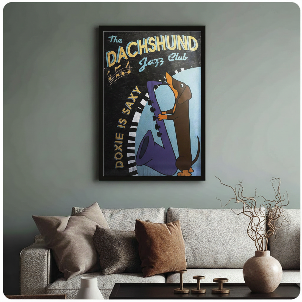 Dachshund Jazz Club Vintage Canvas Wall Art Print