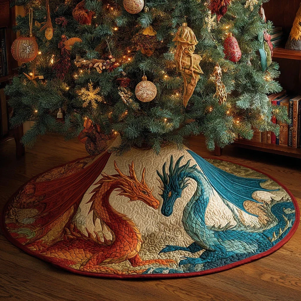 Dragon Flame Christmas Quilted Tree Skirt