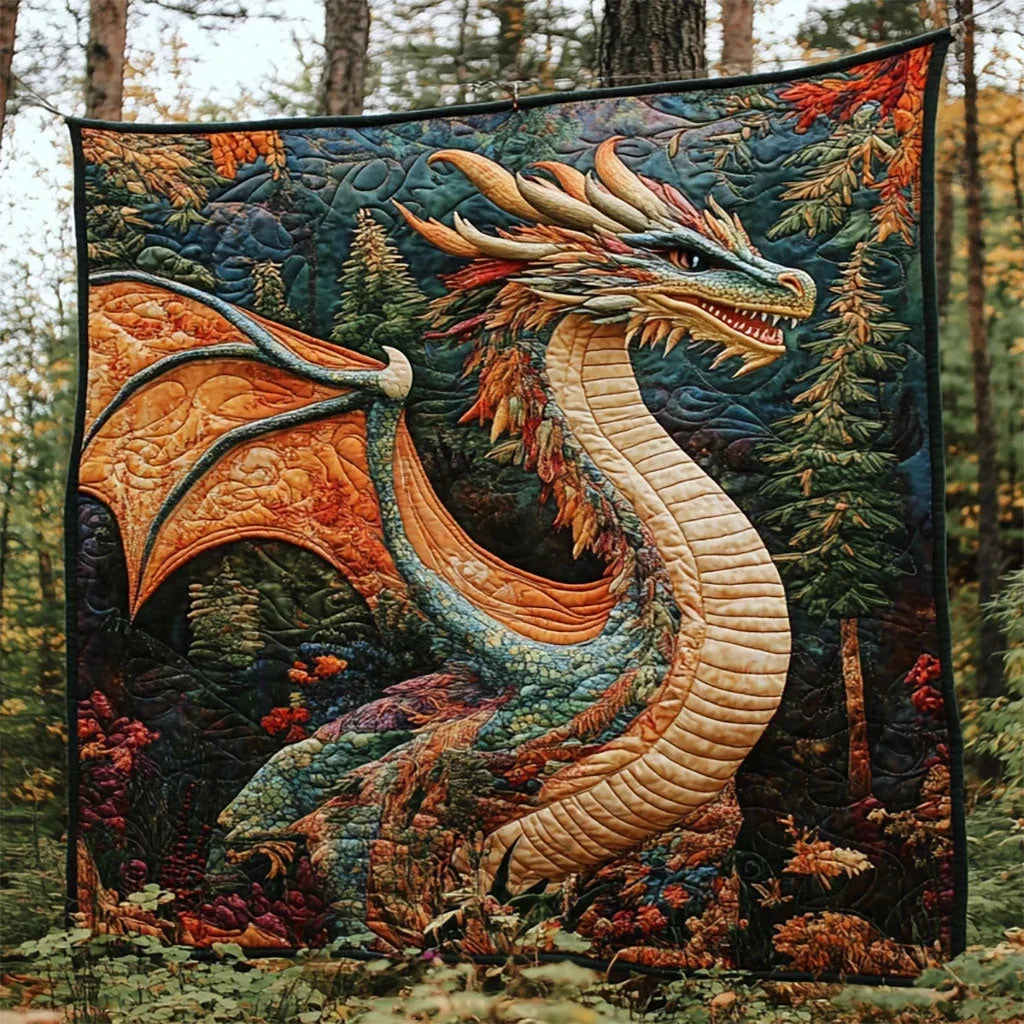 Dragon In The Forest Quilt Blanket