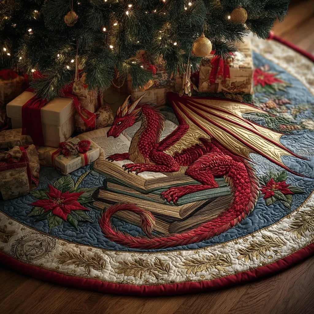 Dragon Keeper Christmas Quilted Tree Skirt