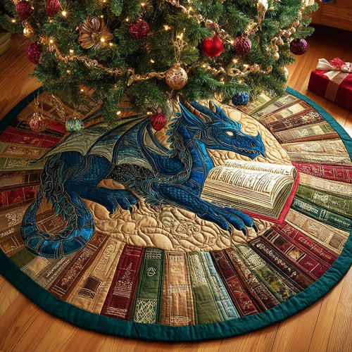 Dragon Scroll Guardian Christmas Quilted Tree Skirt