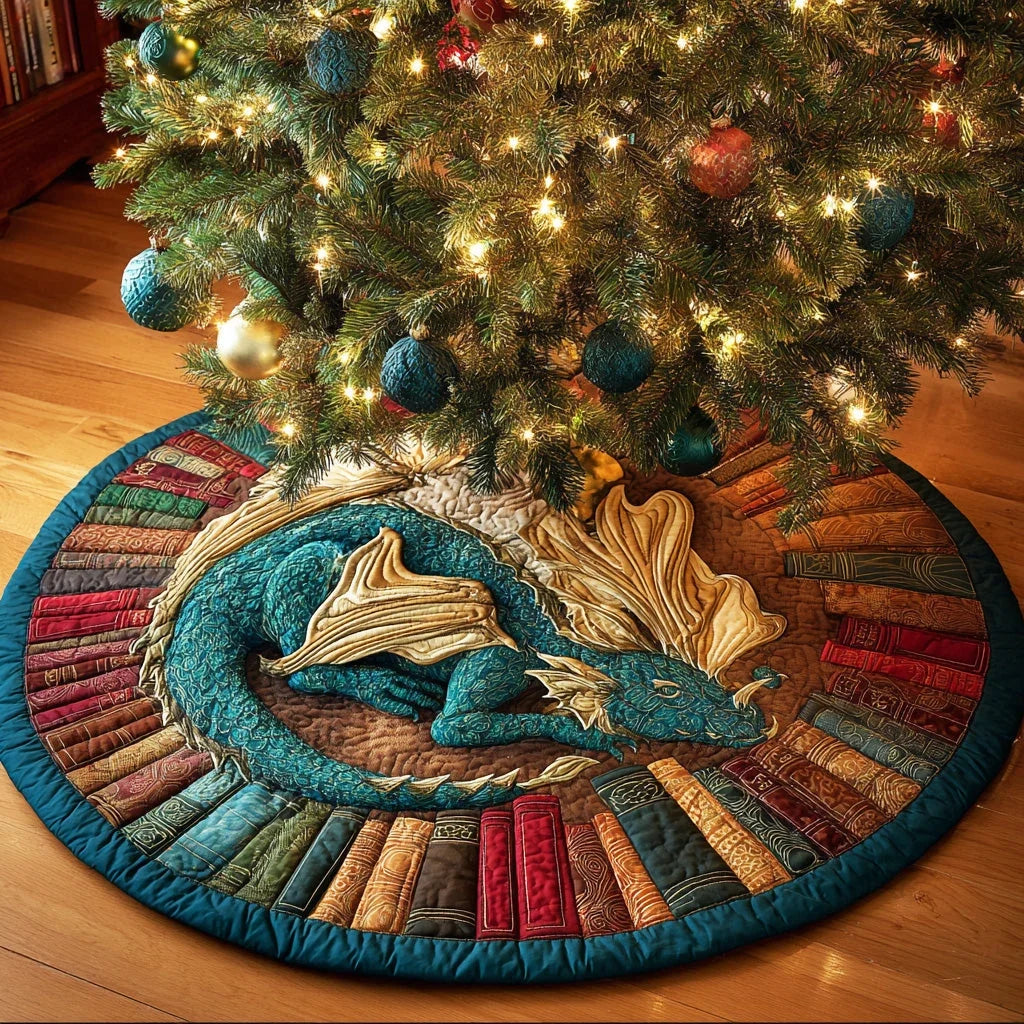 Dragon Tome Keeper Christmas Quilted Tree Skirt