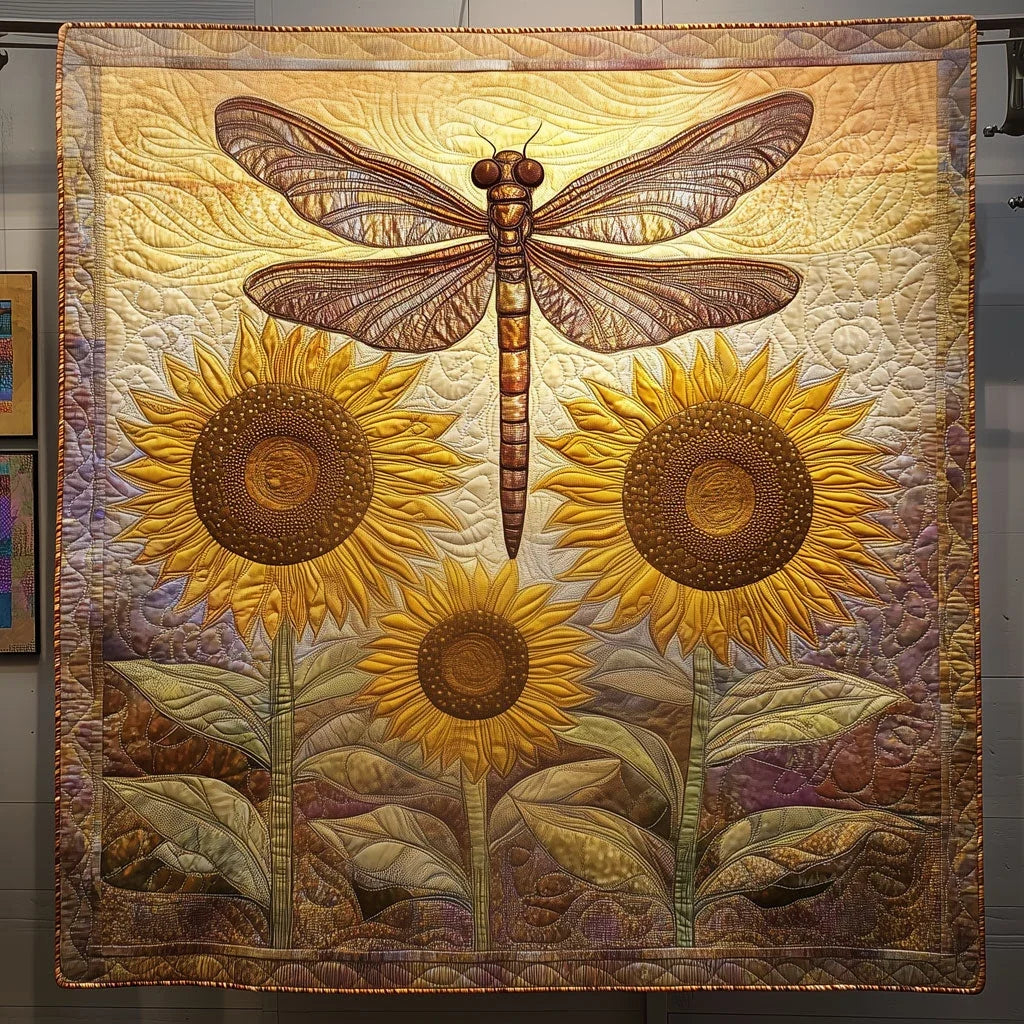 Dragonfly And Sunflowers Quilt Blanket