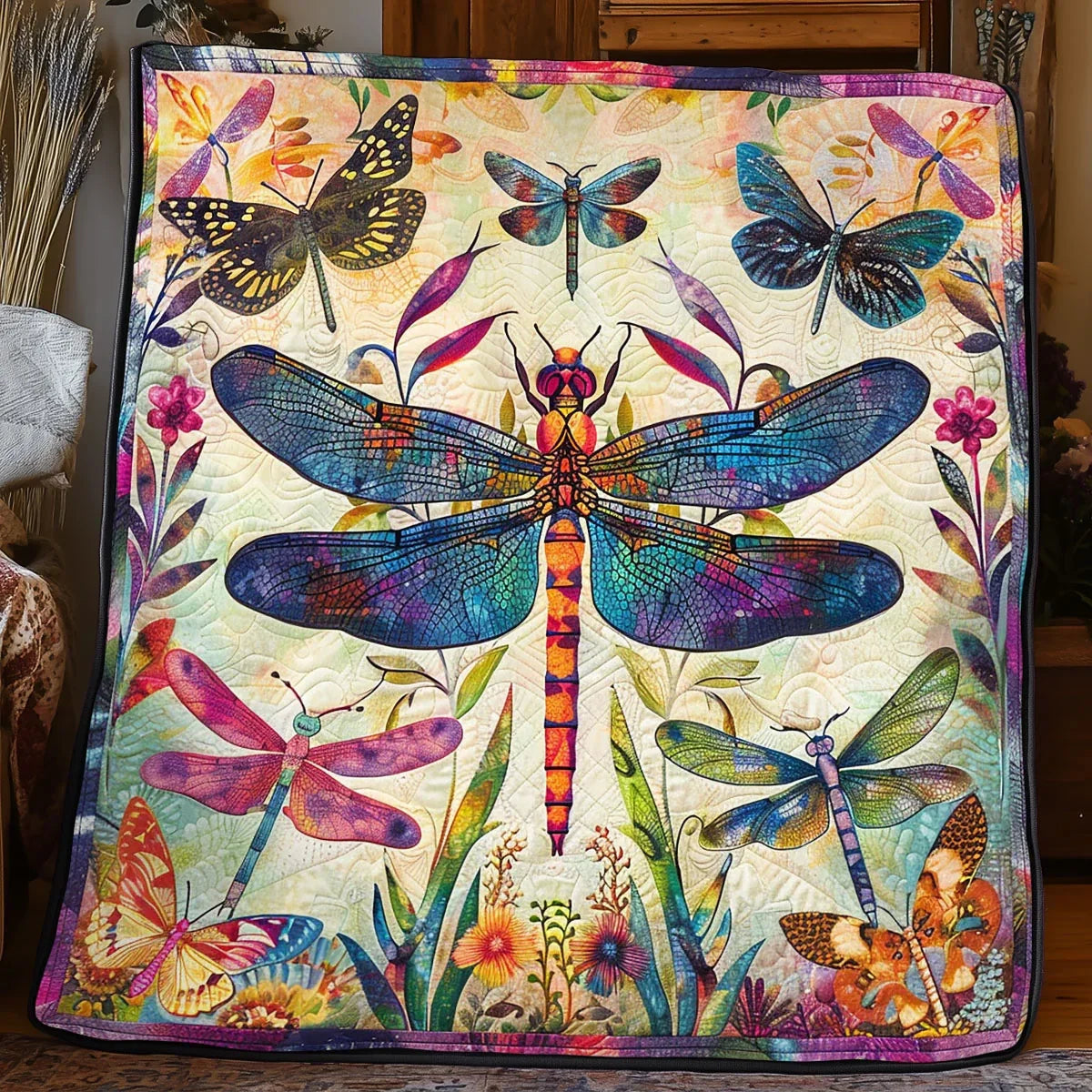 Dragonfly Colorful Quilt Blanket