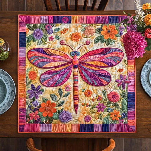 Dragonfly Garden Whisper Quilted Table Topper