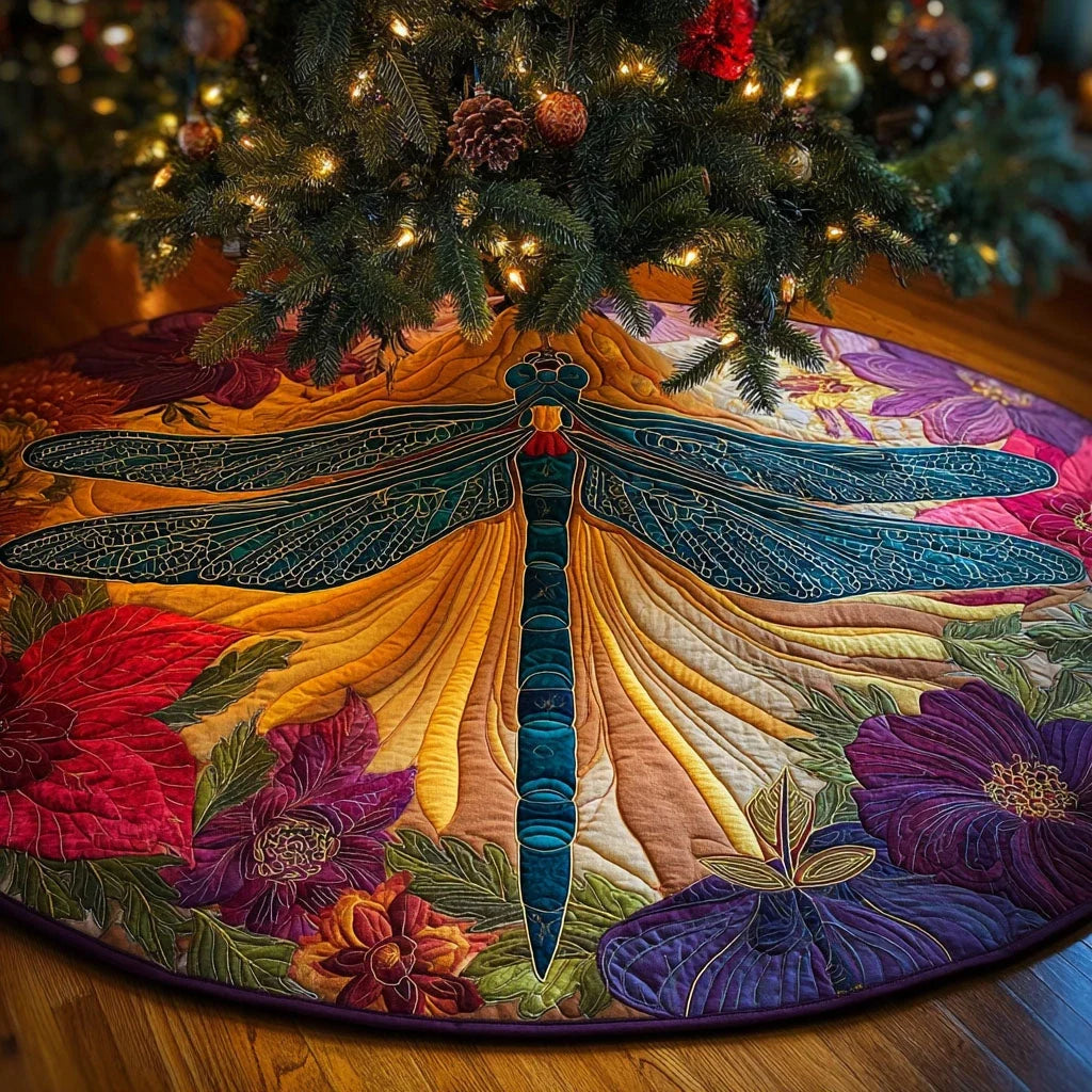 Dragonfly Glow Christmas Quilted Tree Skirt