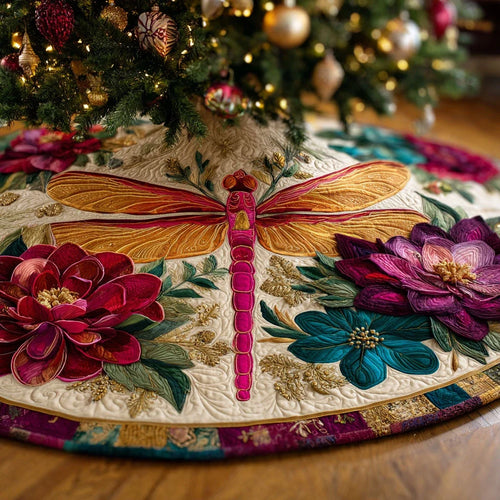 Dragonfly Horizon Christmas Quilted Tree Skirt