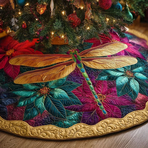 Dragonfly Light Christmas Quilted Tree Skirt