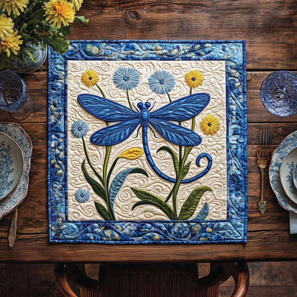 Dragonfly Morning Mist Quilted Table Topper