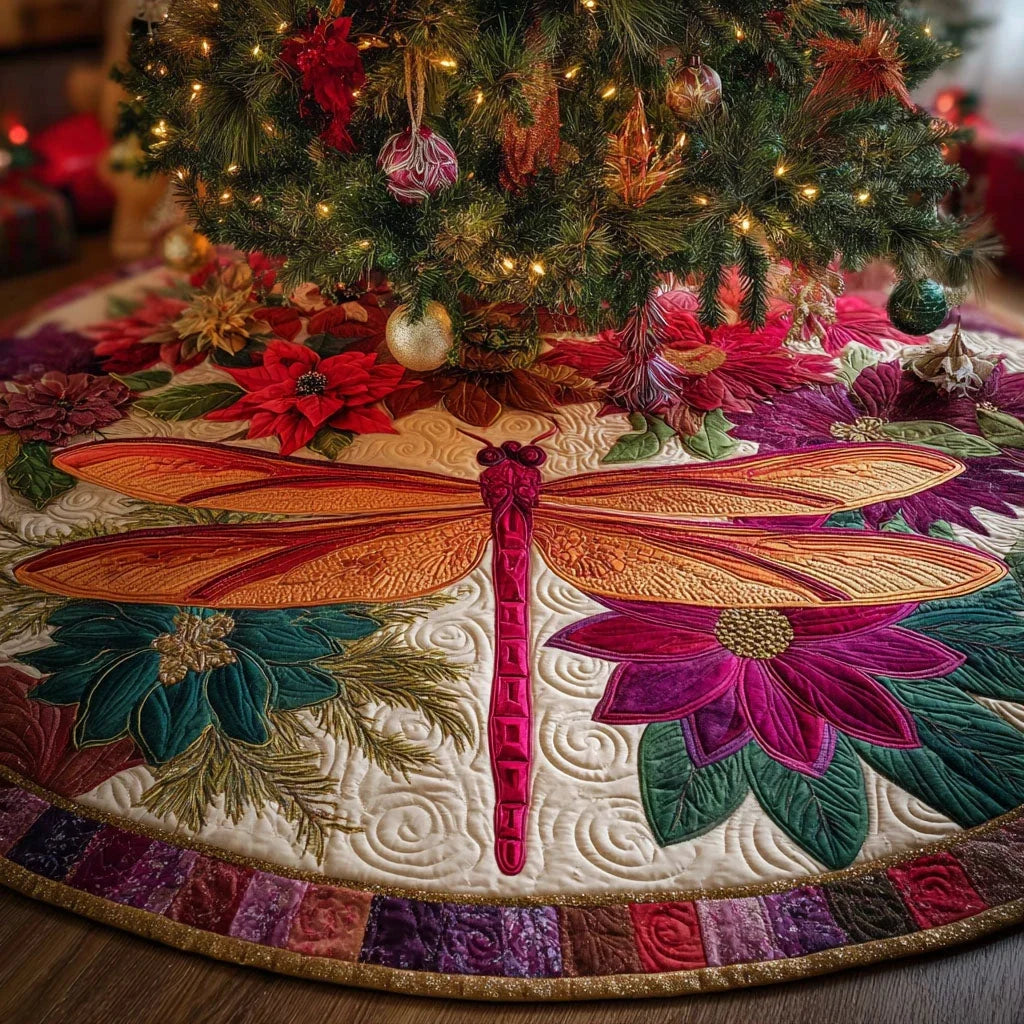 Dragonfly Sky Christmas Quilted Tree Skirt