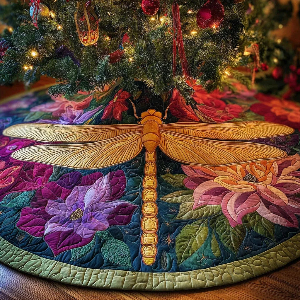 Dragonfly Spirit Christmas Quilted Tree Skirt