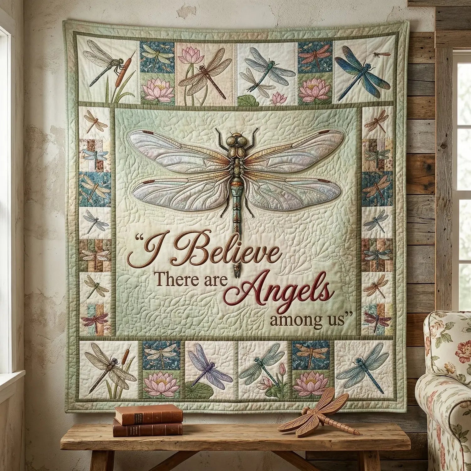 Dragonfly There Are Angels Among Us Quilt Blanket