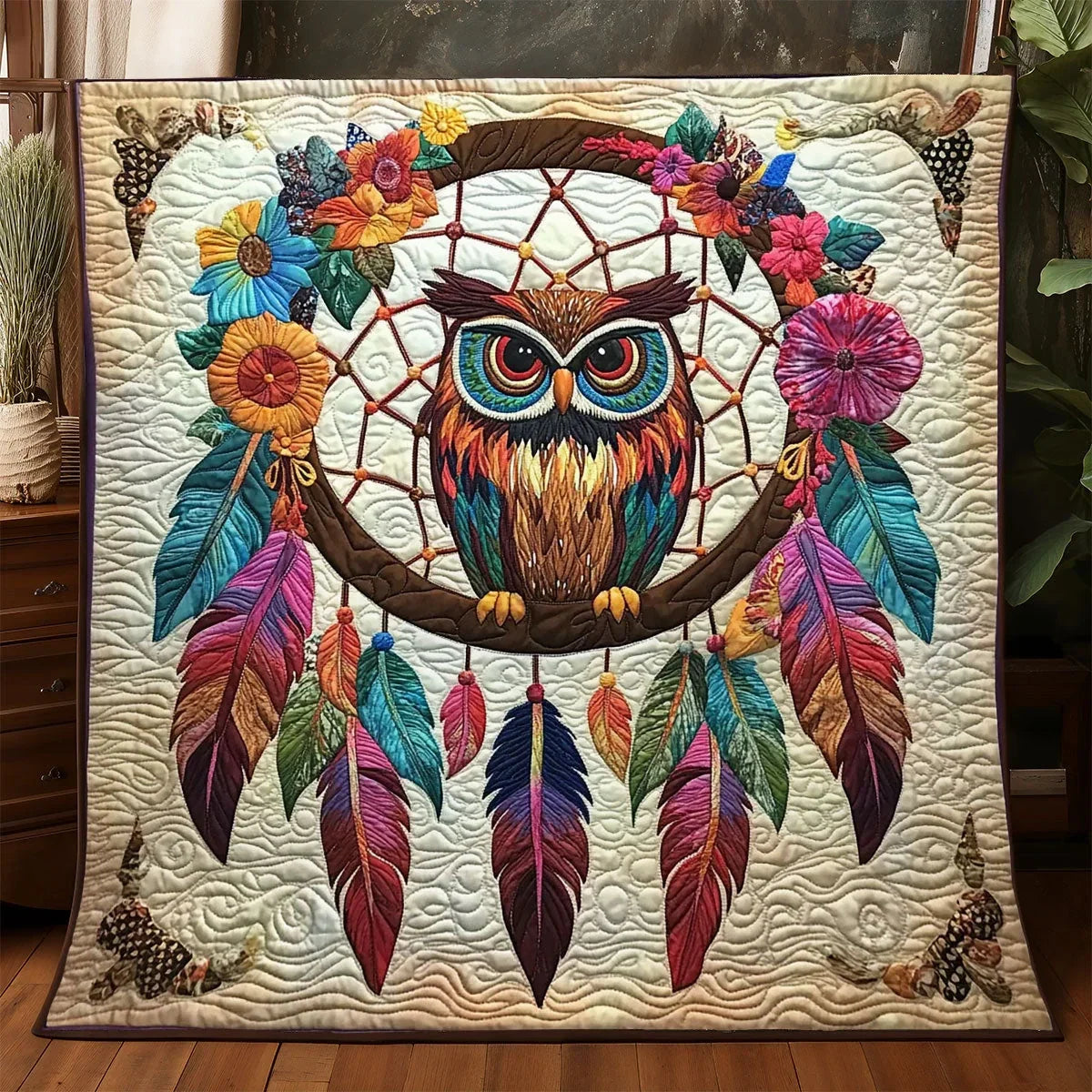 Dreamcatcher Native Owl Quilt Blanket