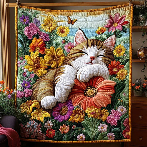 Dreamy Garden Cat Quilt Blanket