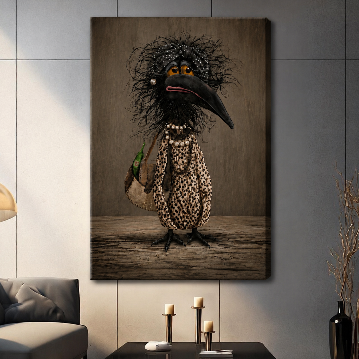 Fancy Crow Gothic Humor Canvas Wall Art