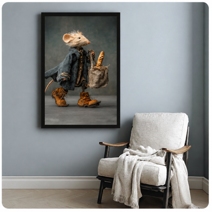 Dapper Mouse with Baguette Fantasy Canvas Wall Art