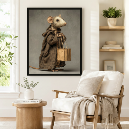 Whimsical Mouse Shopper Framed Canvas Art Wall Art