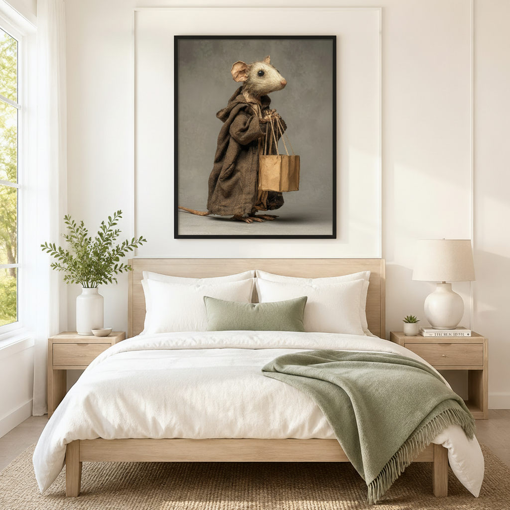 Whimsical Mouse Shopper Framed Canvas Art Wall Art