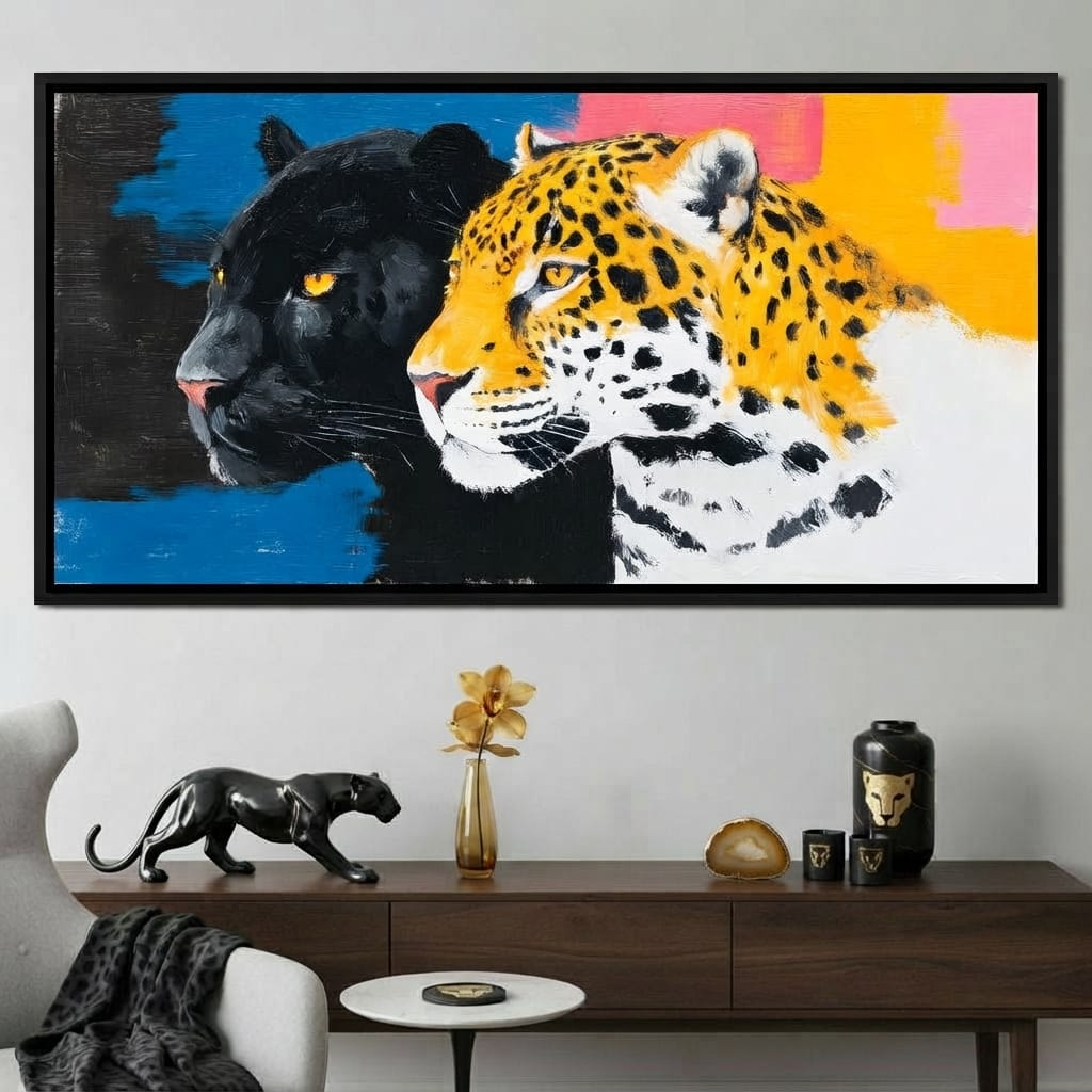 Dual Leopard Heads Pop Painting Canvas Wall Art