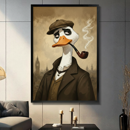 Vintage Detective Duck Framed Canvas Wall Art