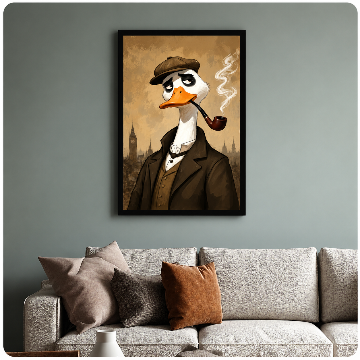 Vintage Detective Duck Framed Canvas Wall Art