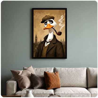 Vintage Detective Duck Framed Canvas Wall Art