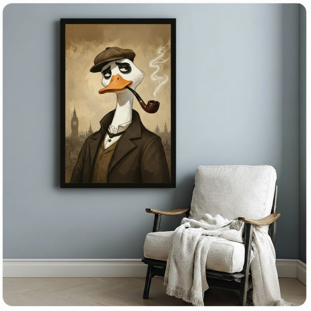 Vintage Detective Duck Framed Canvas Wall Art