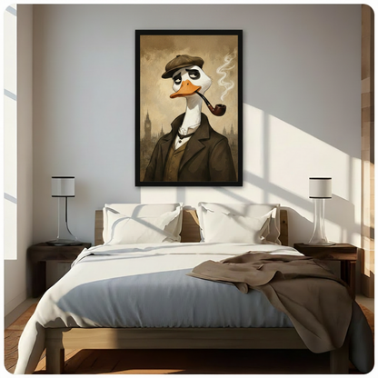 Vintage Detective Duck Framed Canvas Wall Art