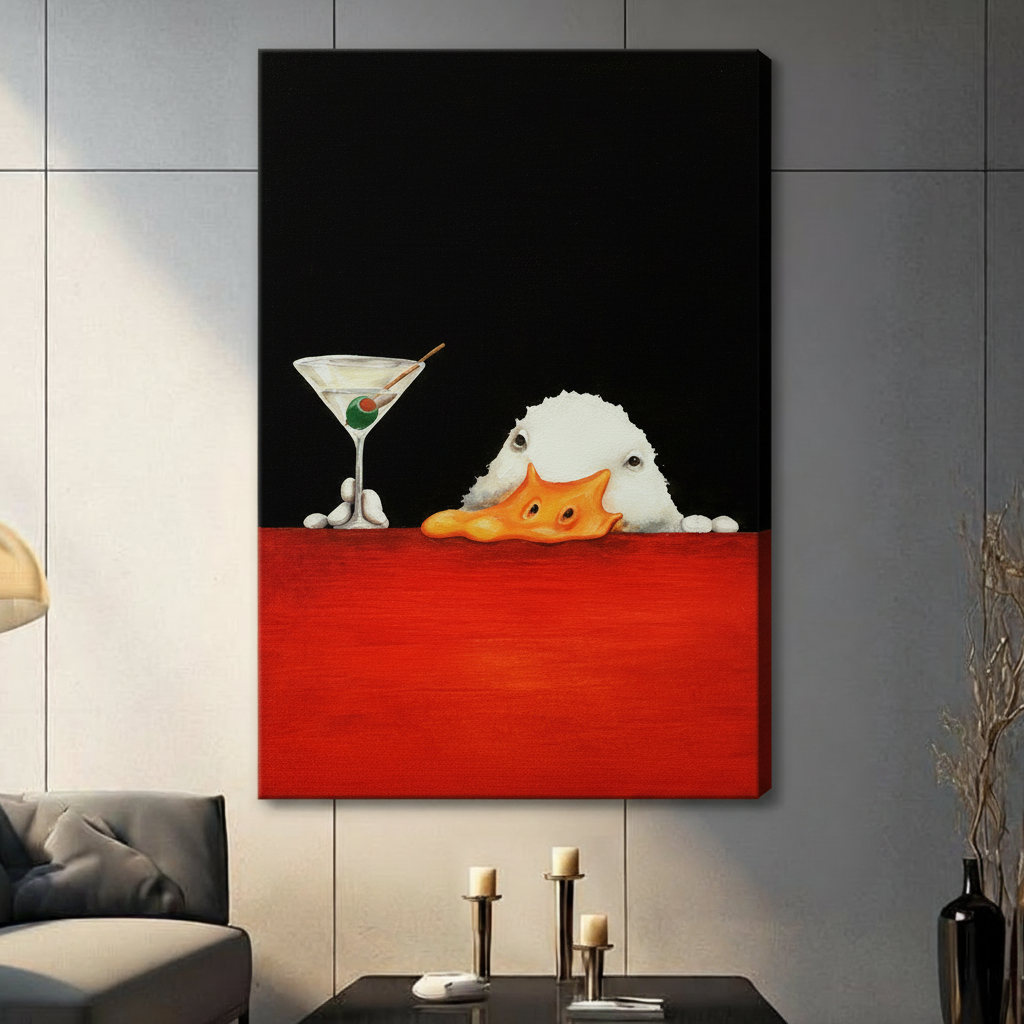 Funny Duck Martini Dark Canvas Wall Art