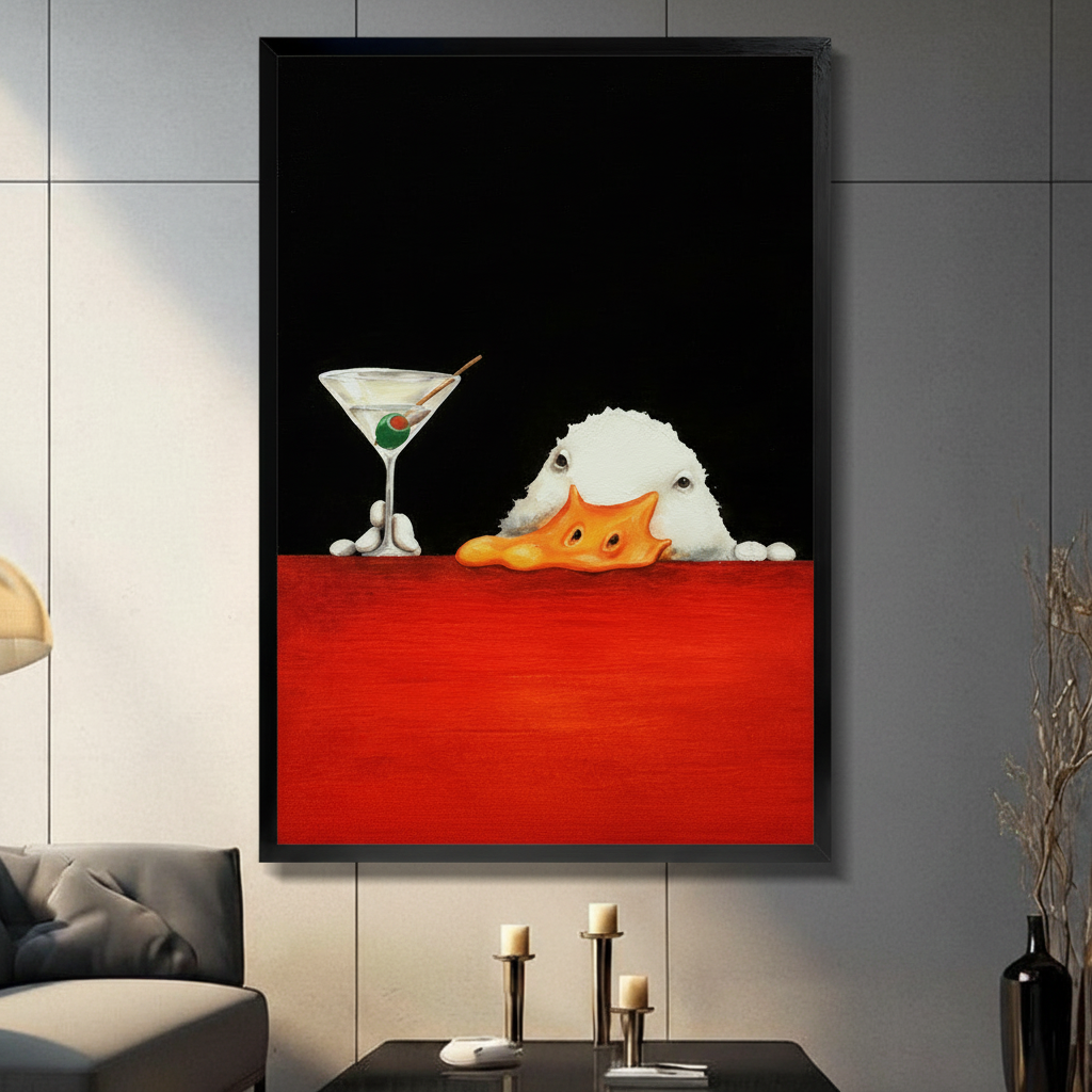 Funny Duck Martini Dark Canvas Wall Art