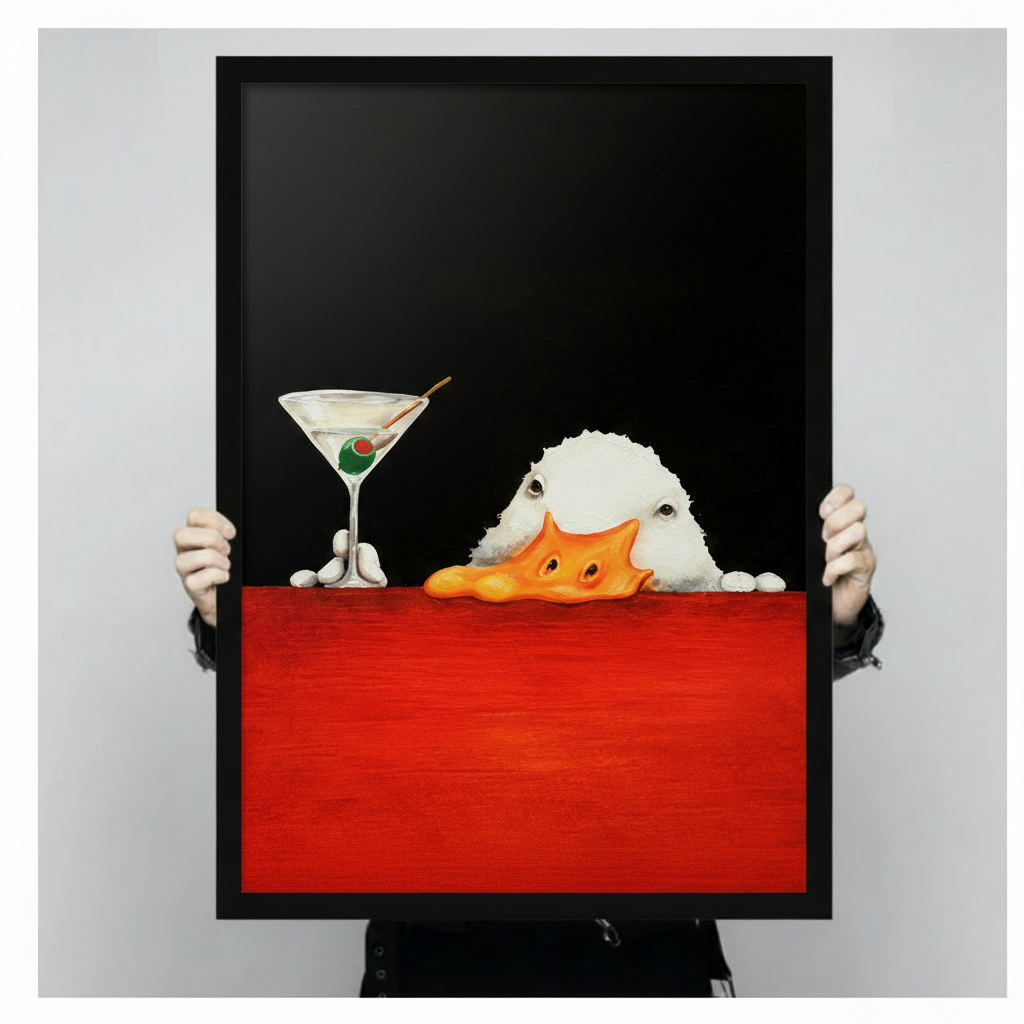 Funny Duck Martini Dark Canvas Wall Art