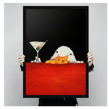 Funny Duck Martini Dark Canvas Wall Art