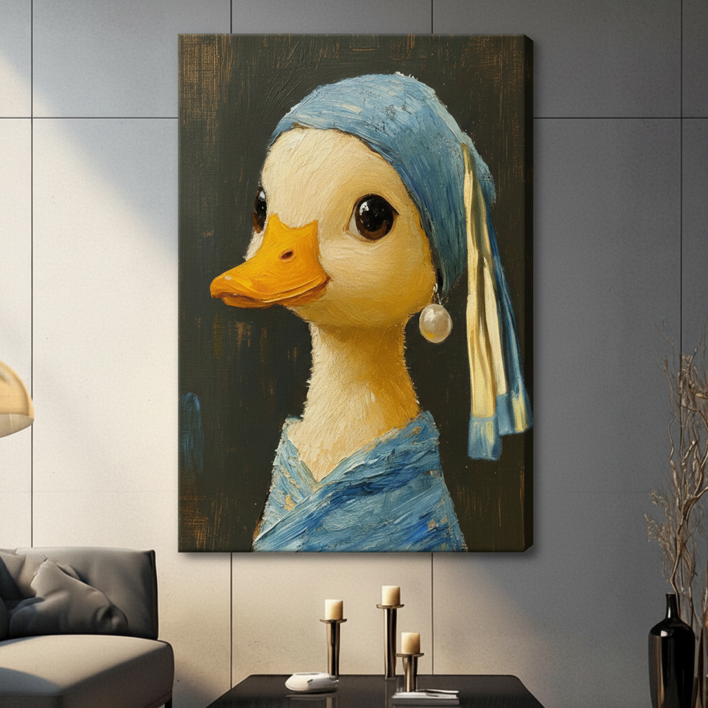 Duck with a Pearl Earring Whimsical Canvas Art