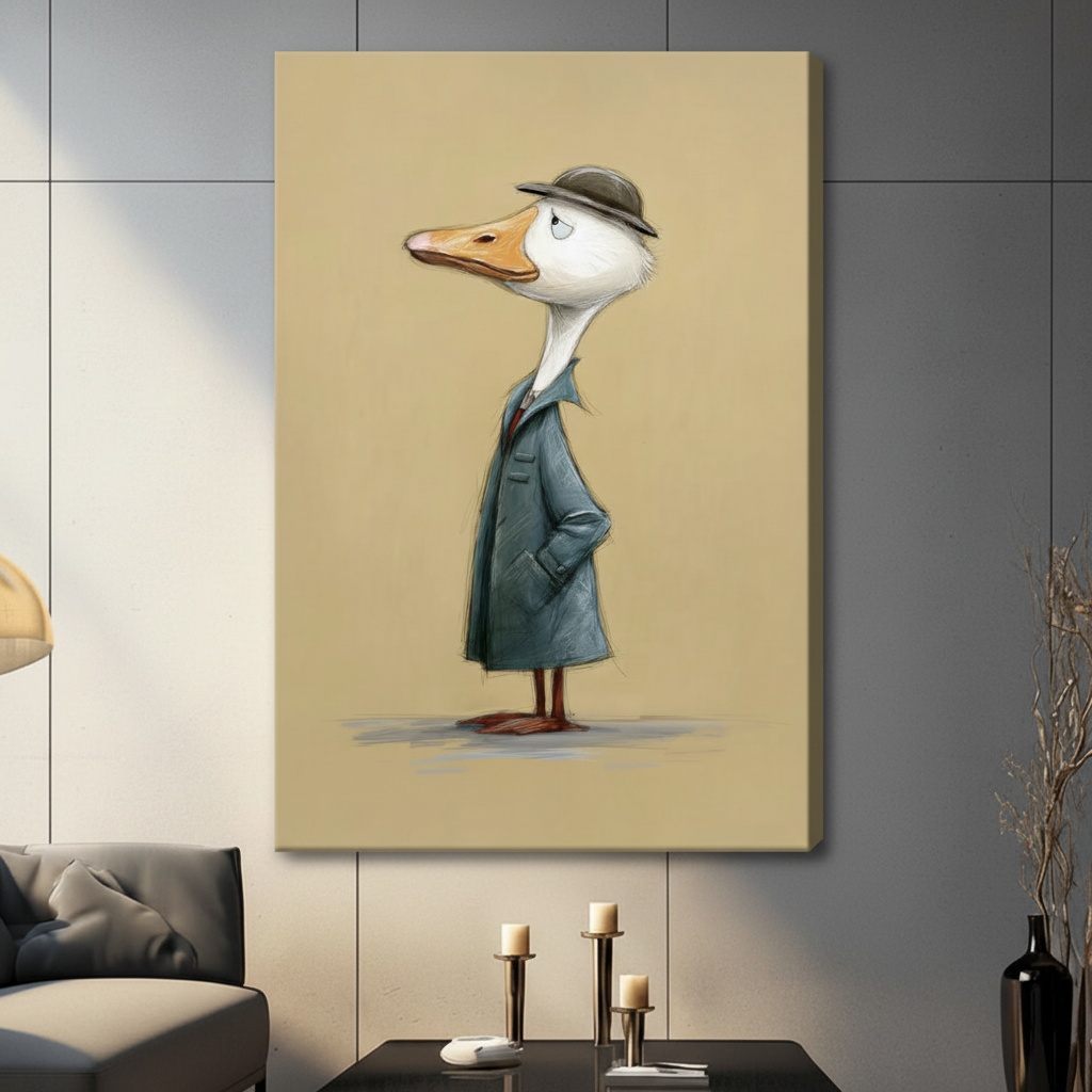 Dapper Duck Detective Funny Canvas Wall Art