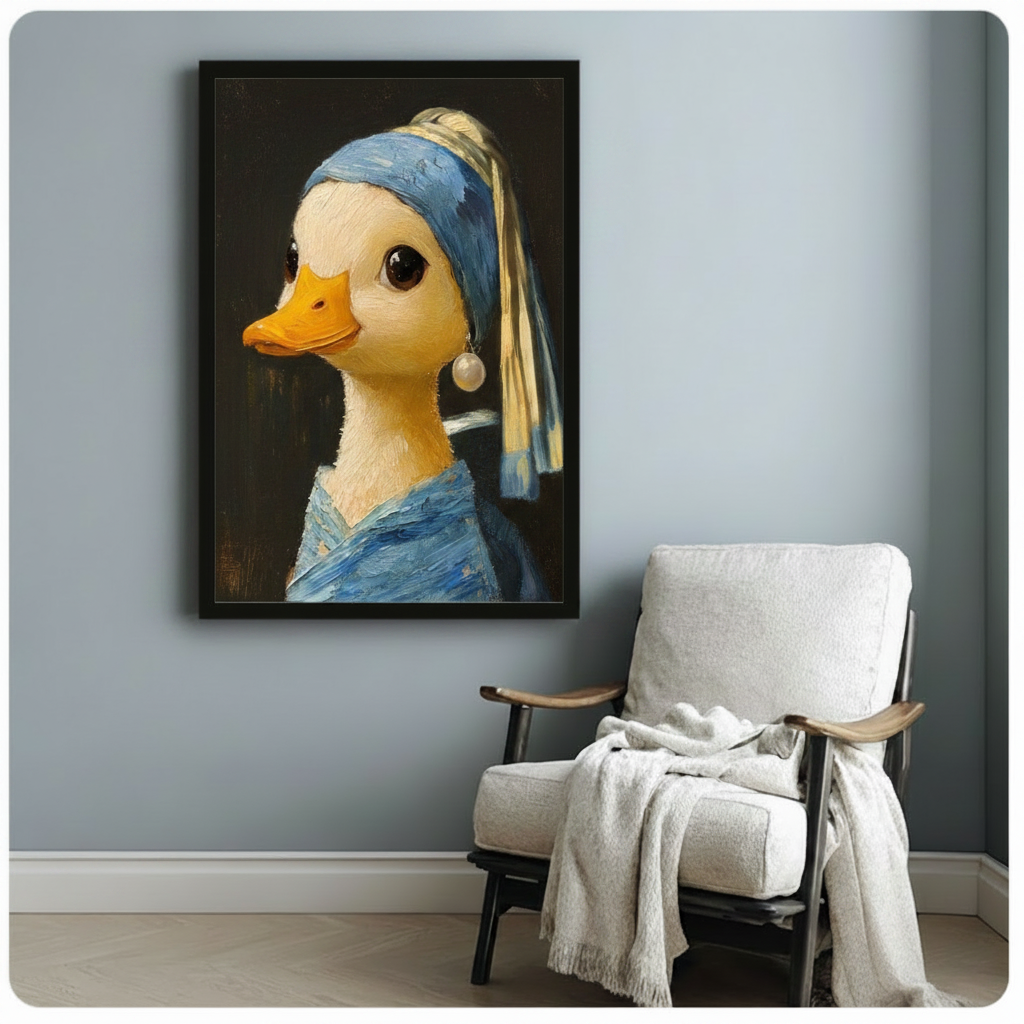 Duck with a Pearl Earring Whimsical Canvas Art