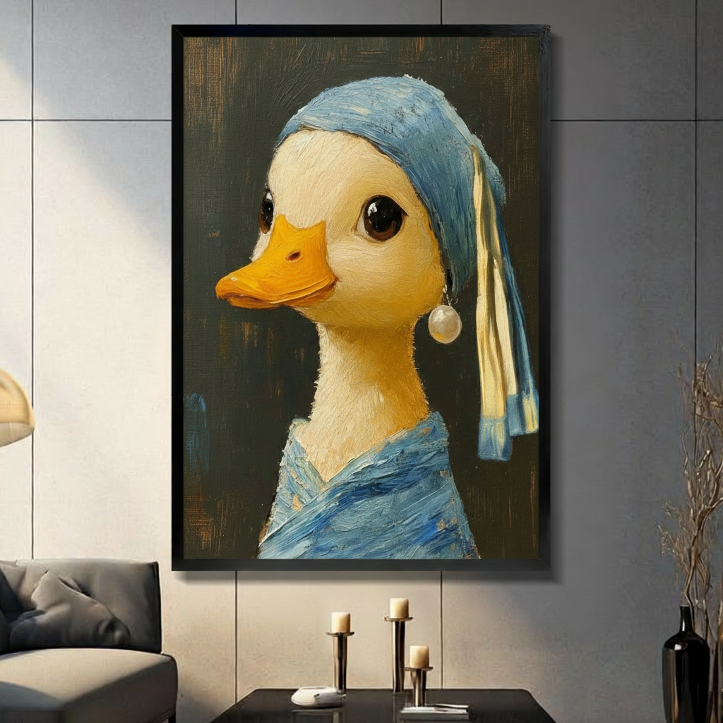 Duck with a Pearl Earring Whimsical Canvas Art
