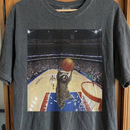 Raccoon Dunk Basketball Shirt – Flying Without Permission, funny meme tee gift
