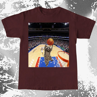 Raccoon Dunk Basketball Shirt – Flying Without Permission, funny meme tee gift (view 3)