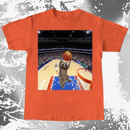 Raccoon Dunk Basketball Shirt – Flying Without Permission, funny meme tee gift (view 4)