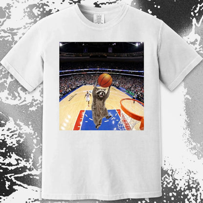 Raccoon Dunk Basketball Shirt – Flying Without Permission, funny meme tee gift (view 8)