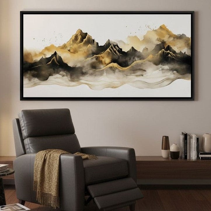 Golden Misty Peaks Panorama Canvas Wall Art