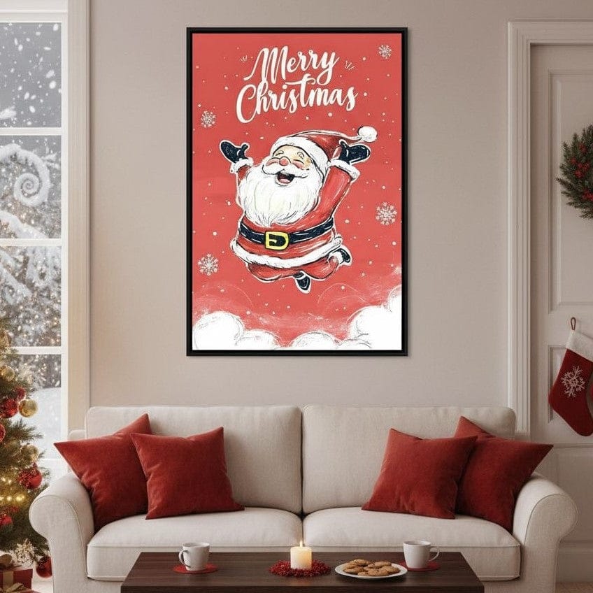Joyful Santa Snowfall Holiday Canvas Wall Art