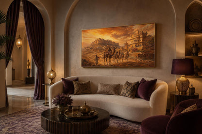 Indian Camel Caravan Painting | Rajasthan Wall Art - Desert Landscape Canvas Print