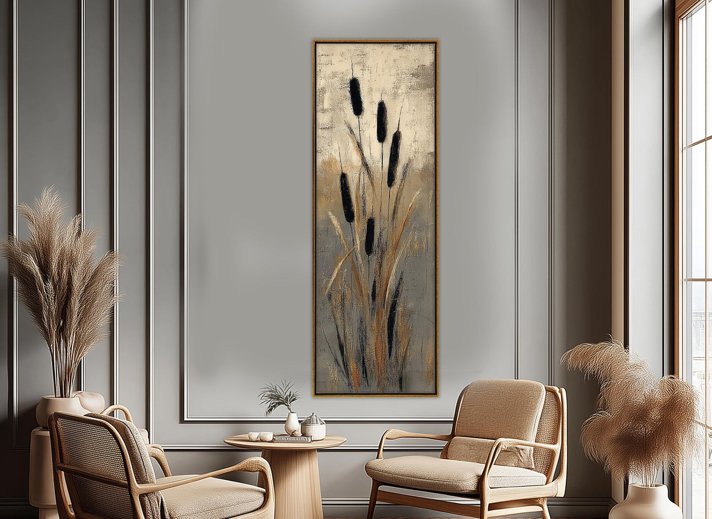 Cattails Abstract Art Canvas Print, Nature Print, Rustic Wall Decor, Framed and Ready to Hang