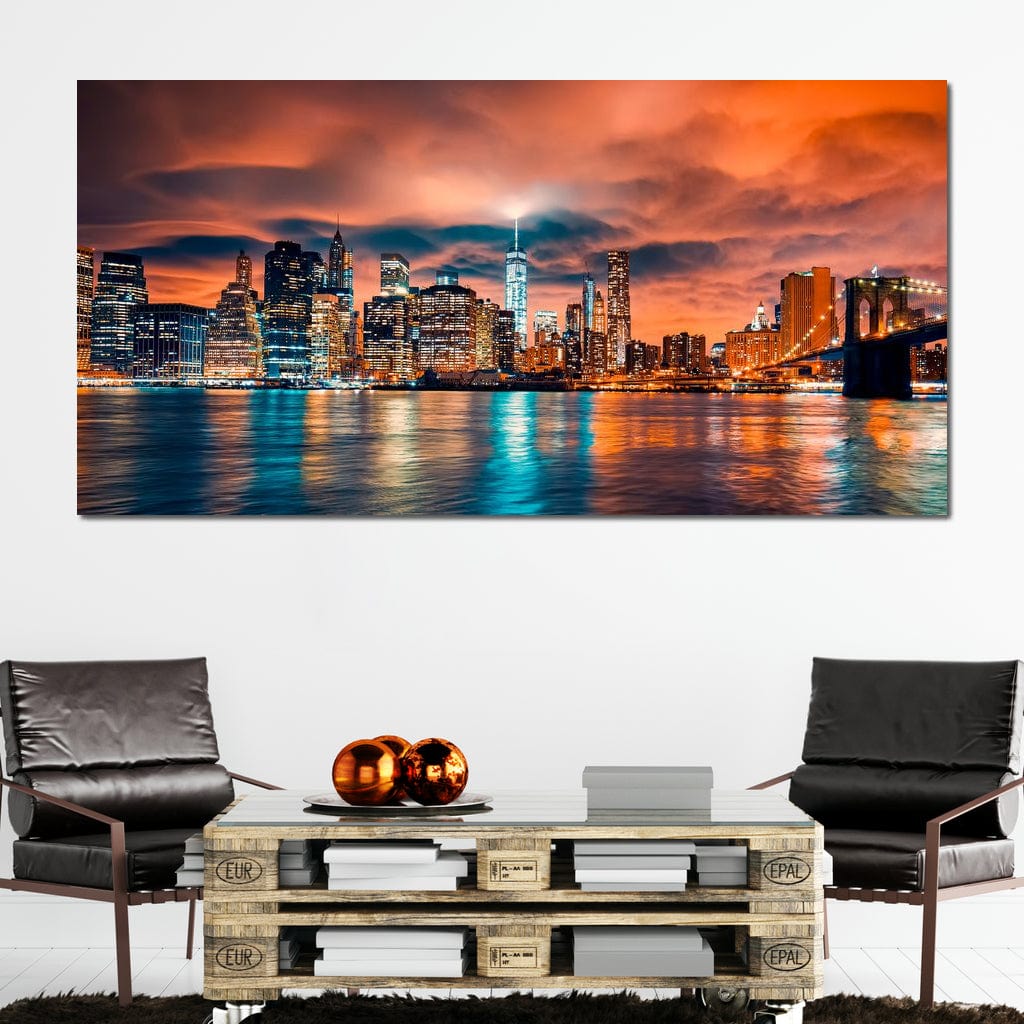 Red Clouds Over New York City Canvas Wall Art