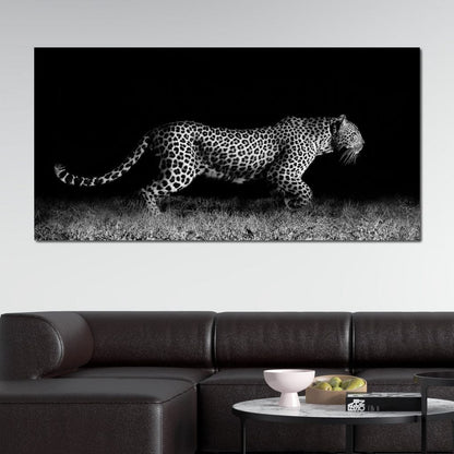 Black and White Jaguar Running Canvas Wall Art