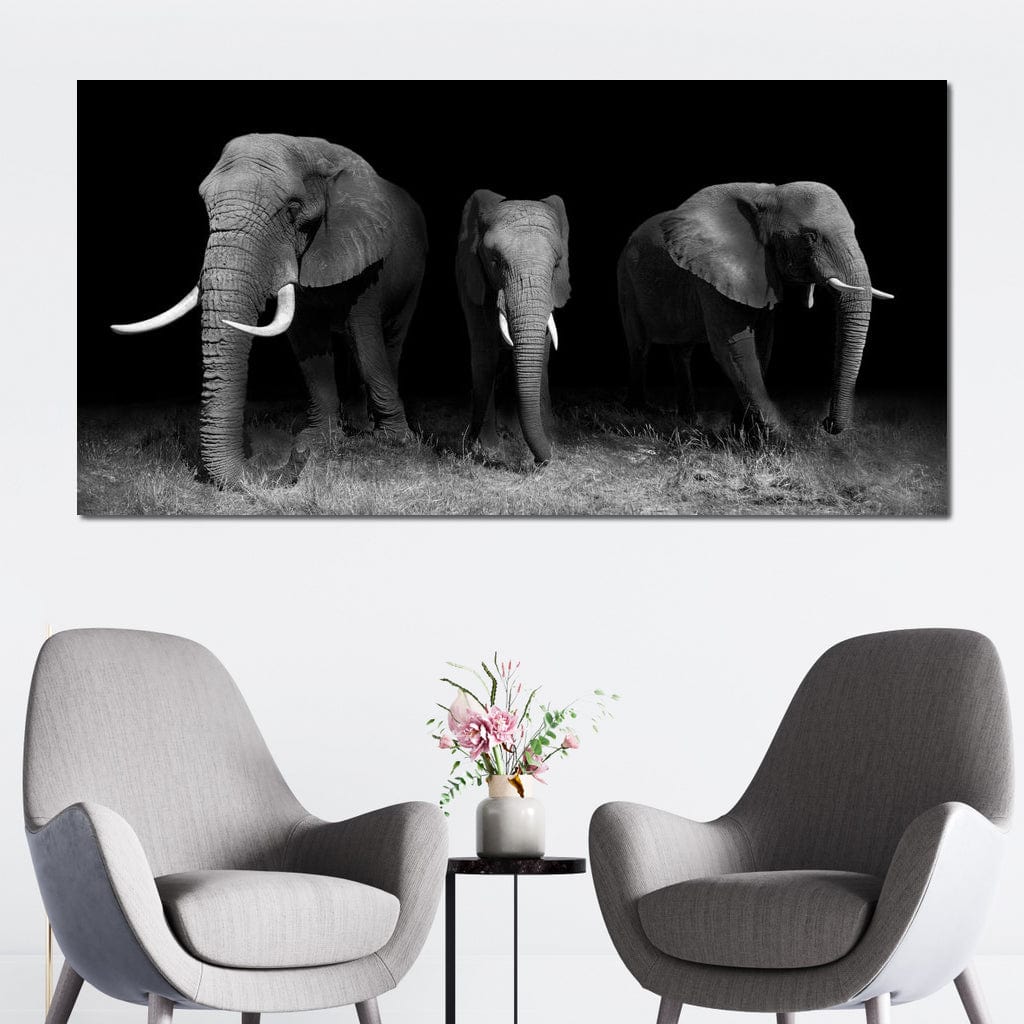 Black and White Elephants Canvas Wall Art